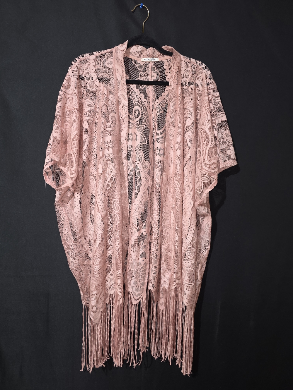 Lace Fringe Beach Cover-Up Kimono - Blush Pink